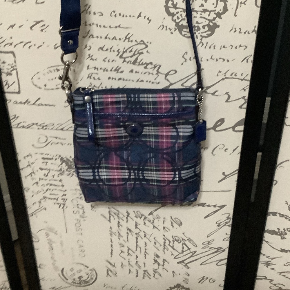 Plaid Crossbody Bag - Blue and Pink